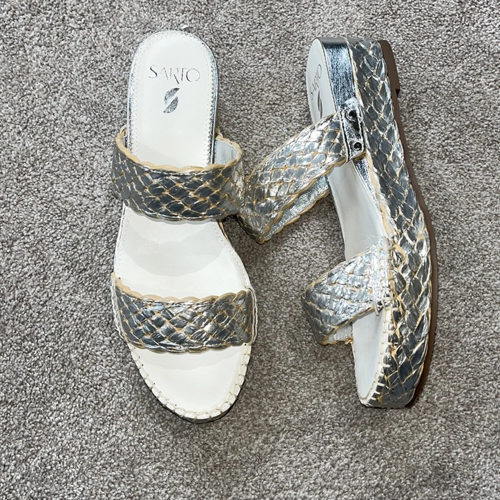 NEW Sarto Franco Sarto Opal Platform Slide SandalSZ-10 White Silver Slip On